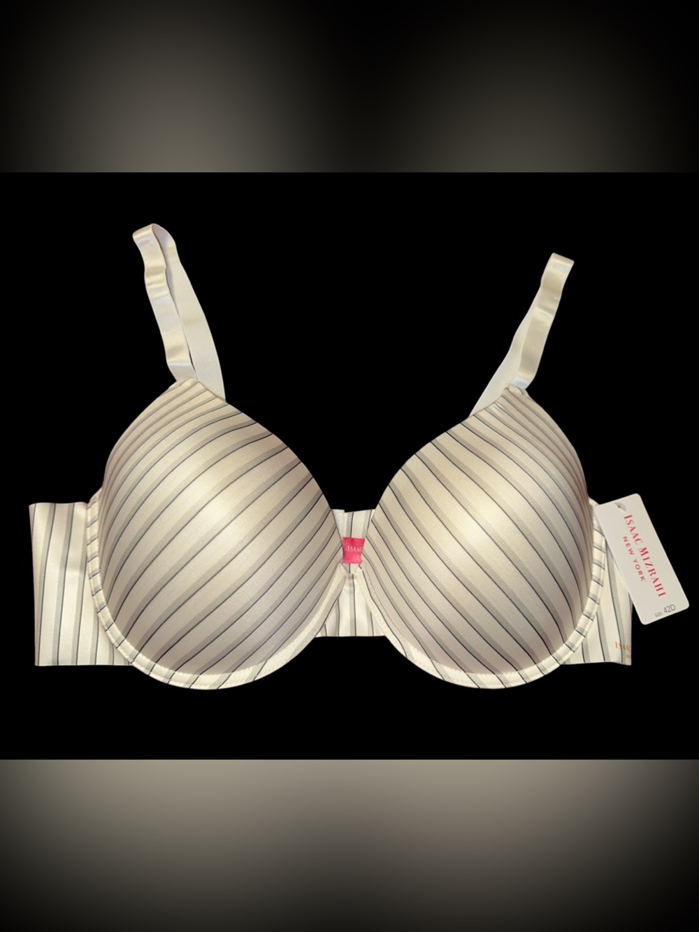 Isaac Mizrahi Ivory and Gray‎ Pinstripe Underwire Full Support Bra Size 42D NWT